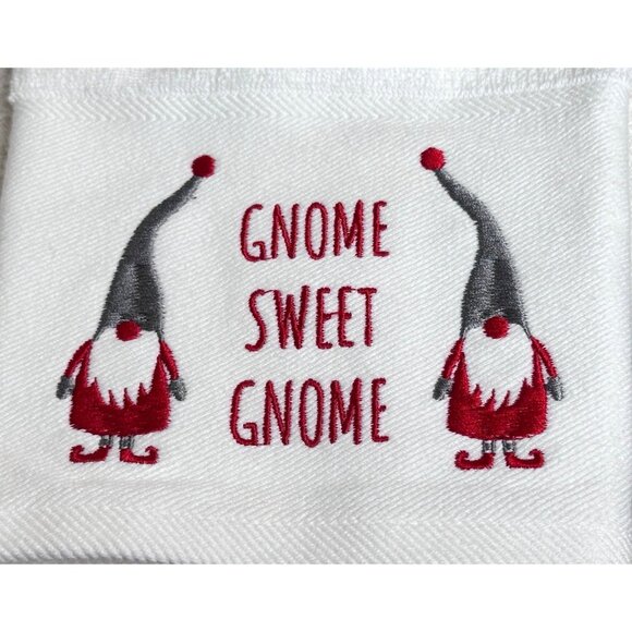 Two Charmont Collection Gnome Sweet Gnome Hand Towels White Red Designs Holiday - Picture 2 of 8